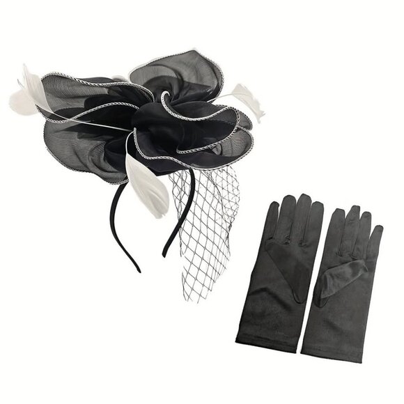 Fascinator Headband with Gloves Necklace - Picture 4 of 9